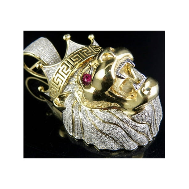 1" Roaring Lion Head Iced CZ Ruby Pendant Real SOLID 10K Yellow Gold 1" Roaring Lion Head Iced CZ Ruby Pendant Real SOLID 10K Yellow Gold